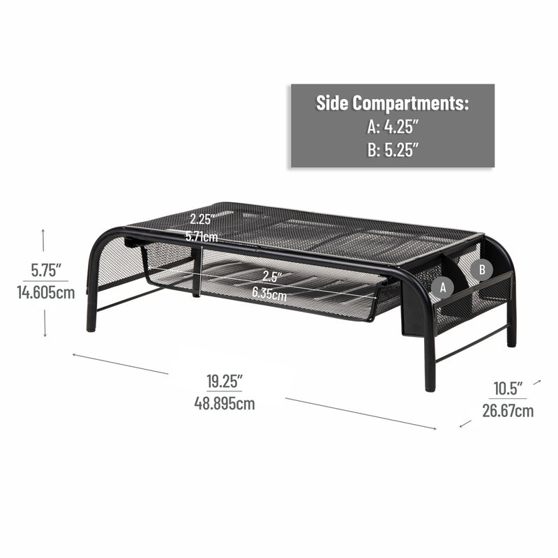 Mind Reader Monitor Stand, Ventilated Laptop Riser, Paper Tray, Storage, Office, Metal Mesh, 20"L x 11.5"W x 5.5"H, Black - Image 3